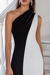 Einschulteriges Schwarz-weißes Langes Ballkleid